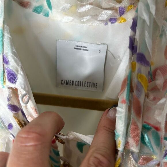 C/MEO Collective Ivory Burnout Velvet Long Sleeve Babydoll Mini Dress Sz S - Picture 7 of 12